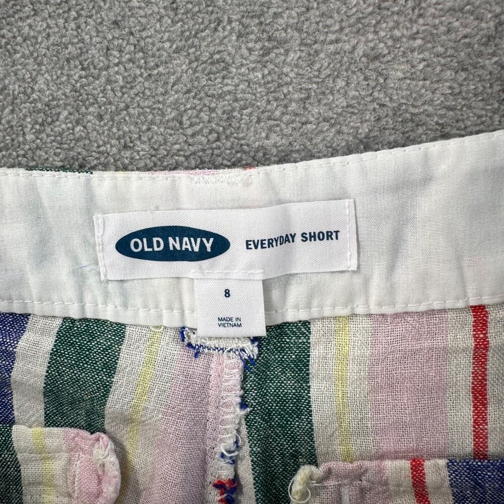 Old Navy Striped Everyday Short Women's 8 Linen Blend Blue Pink 4" Inseam - Picture 4 of 6